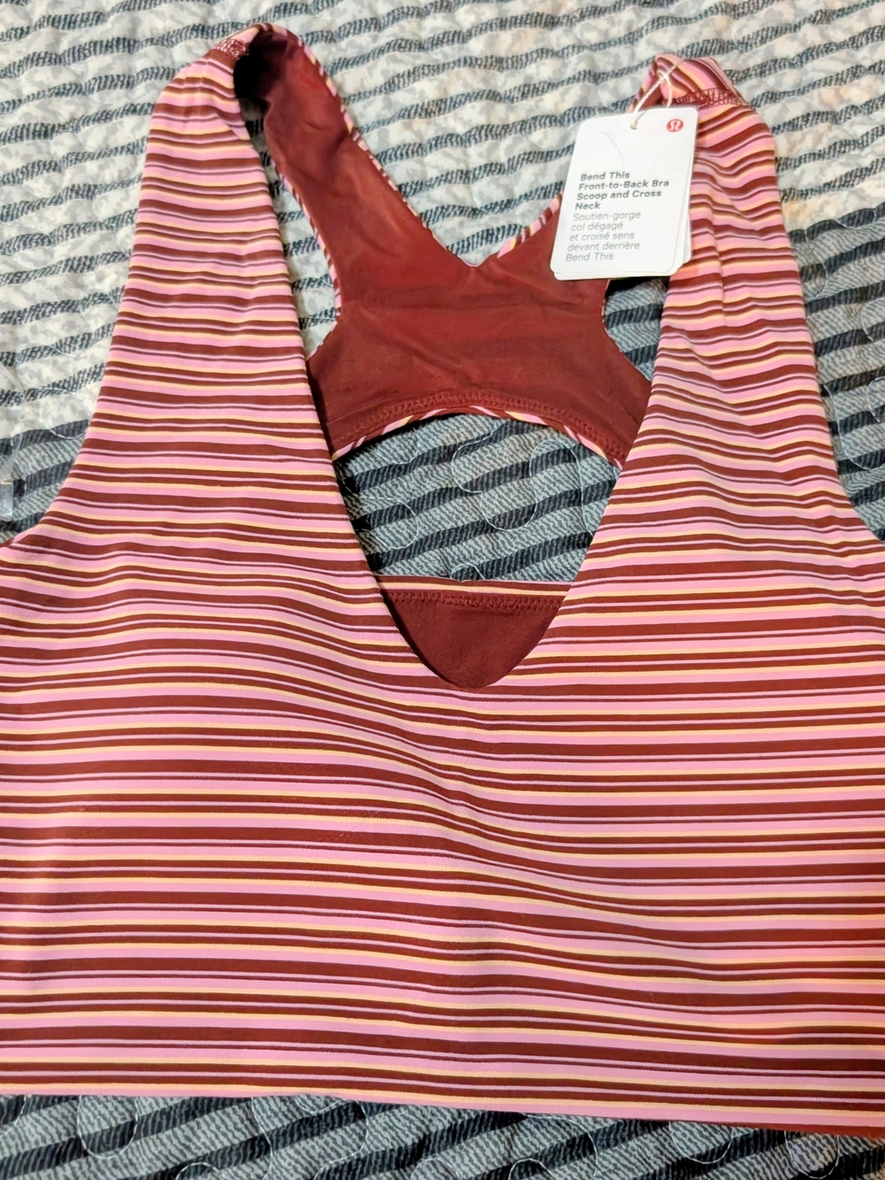 Lululemon Bend This Maroon Striped Racerback Sports Bra